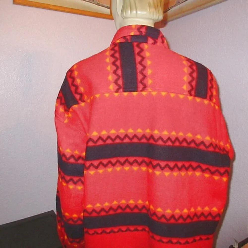 Vtg 90s Bugle Boy Jacket Size M Southwestern Aztec Fleece Baggy Snap Shirt